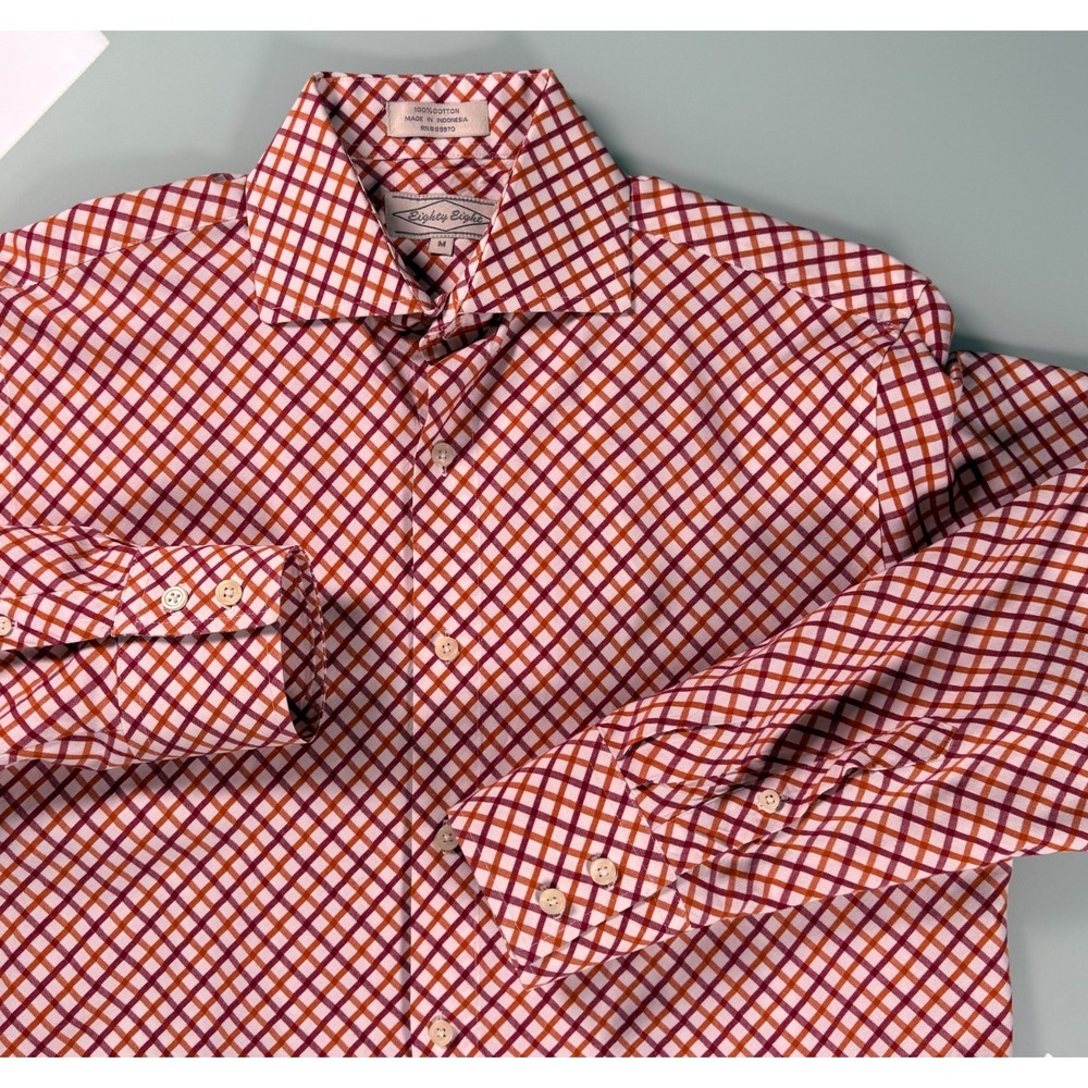Eighty Eighty Dress Shirt Men's Orange/ Red Diamond Pattern Button Up - Medium